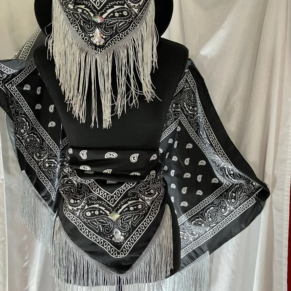 Fringed Blinged out Black Bandana with - Picture 13 of 16